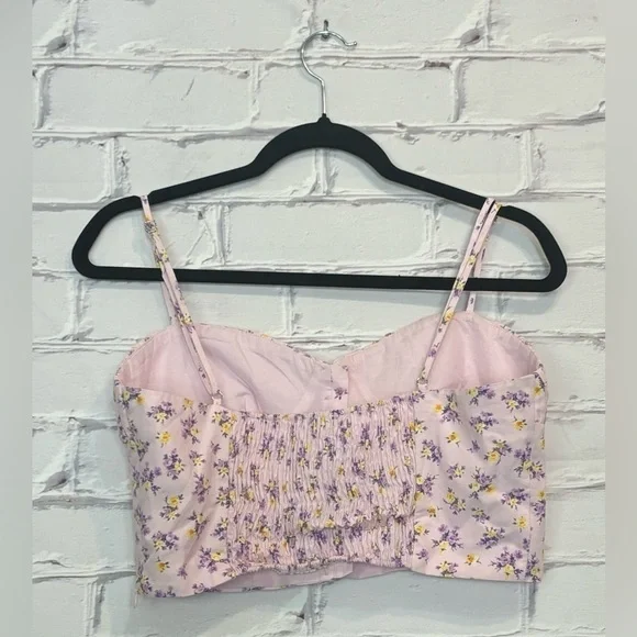 ZARA Pink Floral Linen Blend Crop Top-NWT-Size Large - Picture 2 of 3